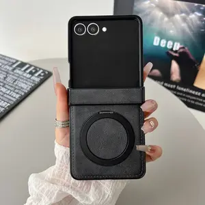 360° Rotate  Ring Stand Magnetic Leather Case for Samsung Galaxy Z Flip 7 6 5 4 3 Shockproof for Magsafe Charge Hinge Fold Cover