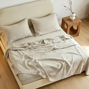 Linen Hollow Hemstitch Sheet Set -3 Pieces European Flax Pure Washed Bed Sheets (1 Flat Sheet, 1 Fitted Sheet,1 Pillowcase) -Breathable and Soft (Hemstitch Linen, )