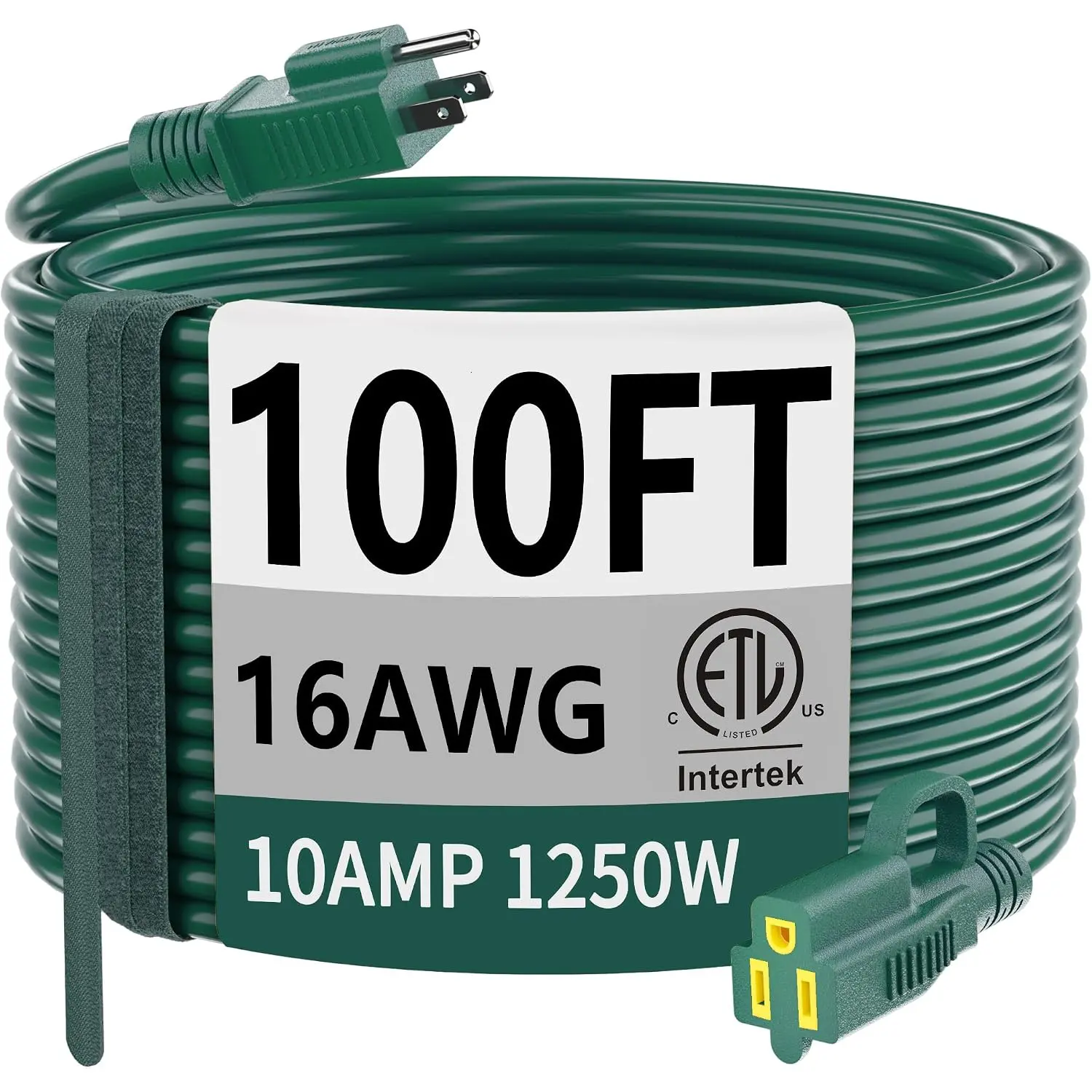 16/3 Gauge Indoor Outdoor Green Extension Cord 100 ft Waterproof