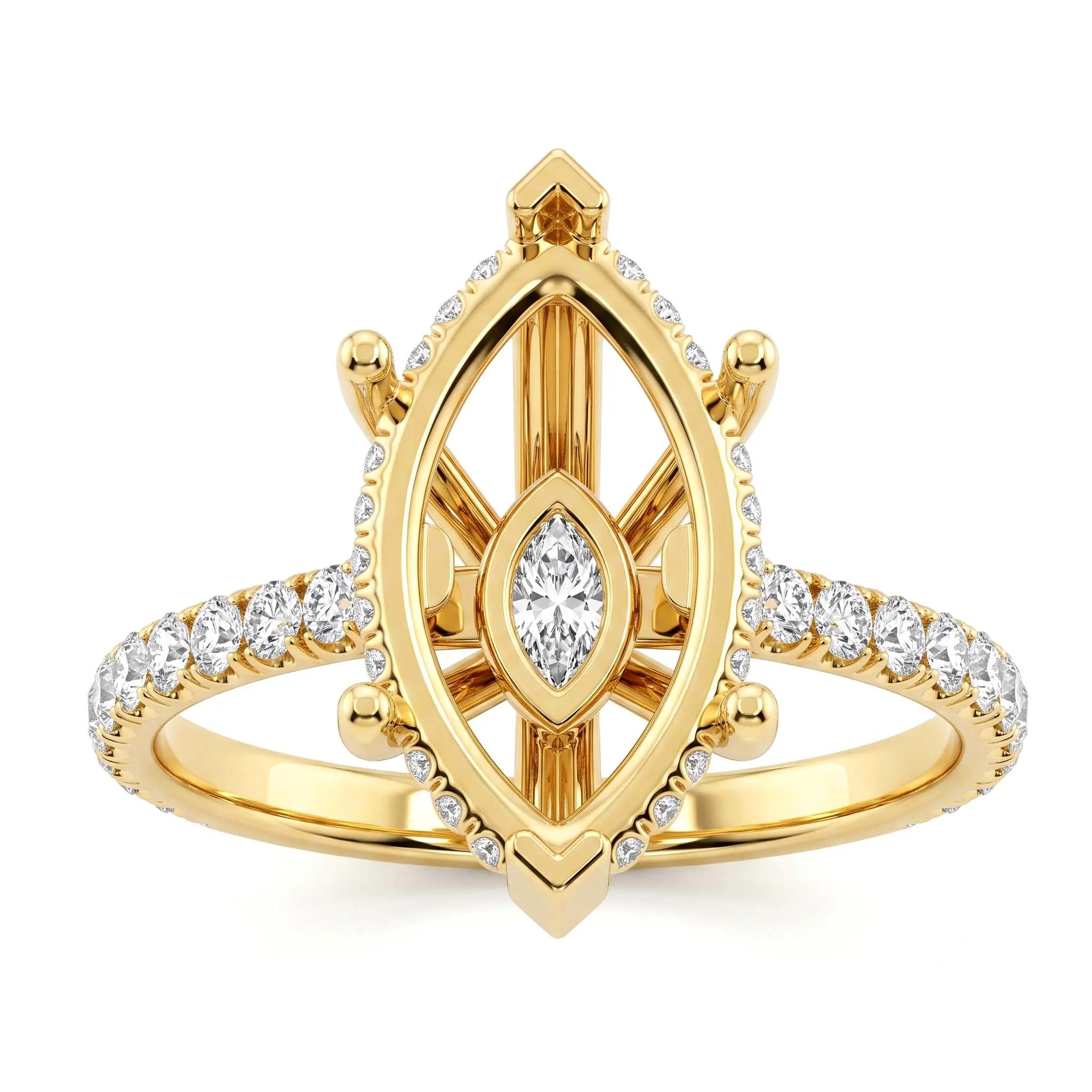 Marquise French U Pave Hidden Halo Diamond Semi-Mount Engagement Ring | 14k White/Yellow/Rose Gold | 0.52 CTW Lab Diamonds | Fits 1ct to 6ct Marquise Center Stone | JAVDA