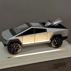Cybertruck Toy Purple Gradient Alloy Die-Cast Car Model with RV& ATV Motorcycle, Pull Back Car Feature, and Race Car Design Durable Trailer