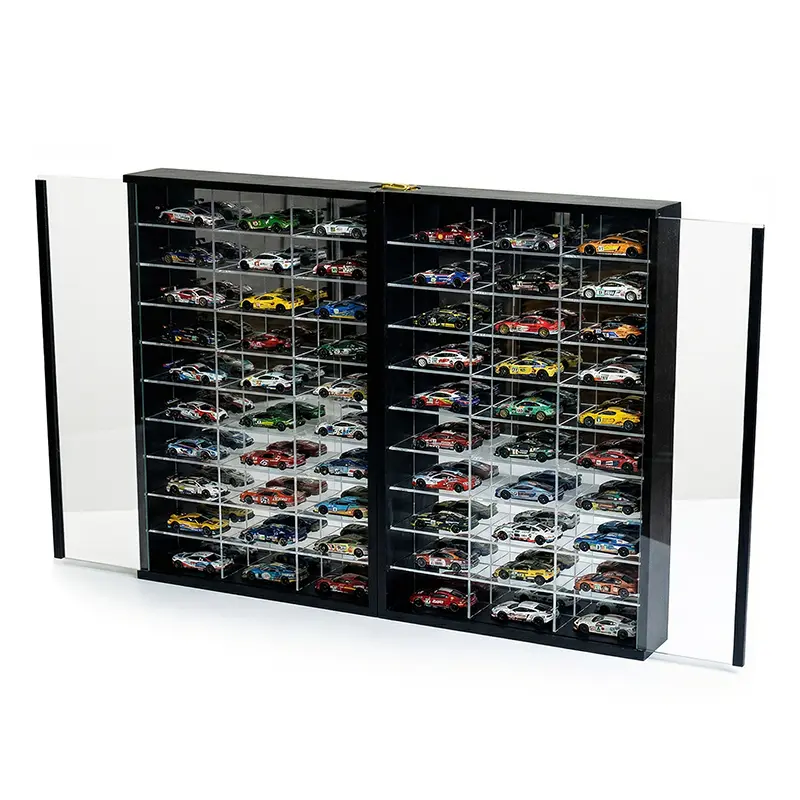 Foldable Model Car Display Case with Wall Mounts,Hold up to 60 Cars,2 in 1 Display Way,1/64 Scale Box,Model Hot Toy Cars Storage Organizer,21.85*2.36*16.34’’,UV Protection Acrylic Glass Door