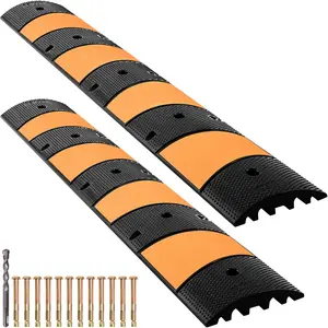 VEVOR Rubber Speed Control Hump, Dual Channel, 2 Units, 72.8" Length, Supports Up to 22000 LBS, Dimensions 72.8 x 12.2 x 2.2, Suitable for Asphalt, Concrete, and Gravel Surfaces - 6 Feet