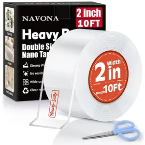 2 in x 10 ft Double Sided Nano Tape – Heavy Duty Removable Transparent Mounting Tape for Walls, Home, Office, Kitchen, Multipurpose Reusable Adhesive Tape