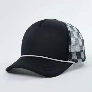 Black & White Checkered Foam Trucker Hat
