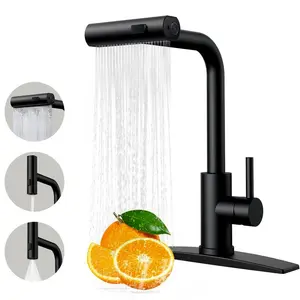 Waterfall Kitchen Faucet with Pull Down Sprayer  Single Handle Stainless Steel Black Commercial Modern Kitchen Faucets with 3 Modes Home Install pot filler kitchen modern  kitchen  faucet limestone sink