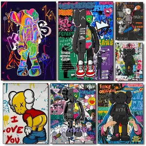 Graffiti Abstract Trendy Violent T-Teddy Bear Cartoon Animal Print Poster Art poster movie mural family childrens room wall decoration print Gift suitable for living room bedroom bar parlor home decor gift fade-Resistant, Non-sticky, vibrant Wall print