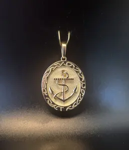 Anchor Medal Charm Pendant, Elegant 14kt Yellow Gold Nautical Jewelry for Men & Women, 1.5 in (26 mm)