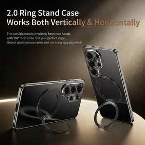 Compatible with Samsung Galaxy S26 Ultra Metal Frame Phone Case, 360° rotating stand + lens protection, PC back panel + aluminum alloy frame, also compatible with Samsung Galaxy S25 Ultra protective case.