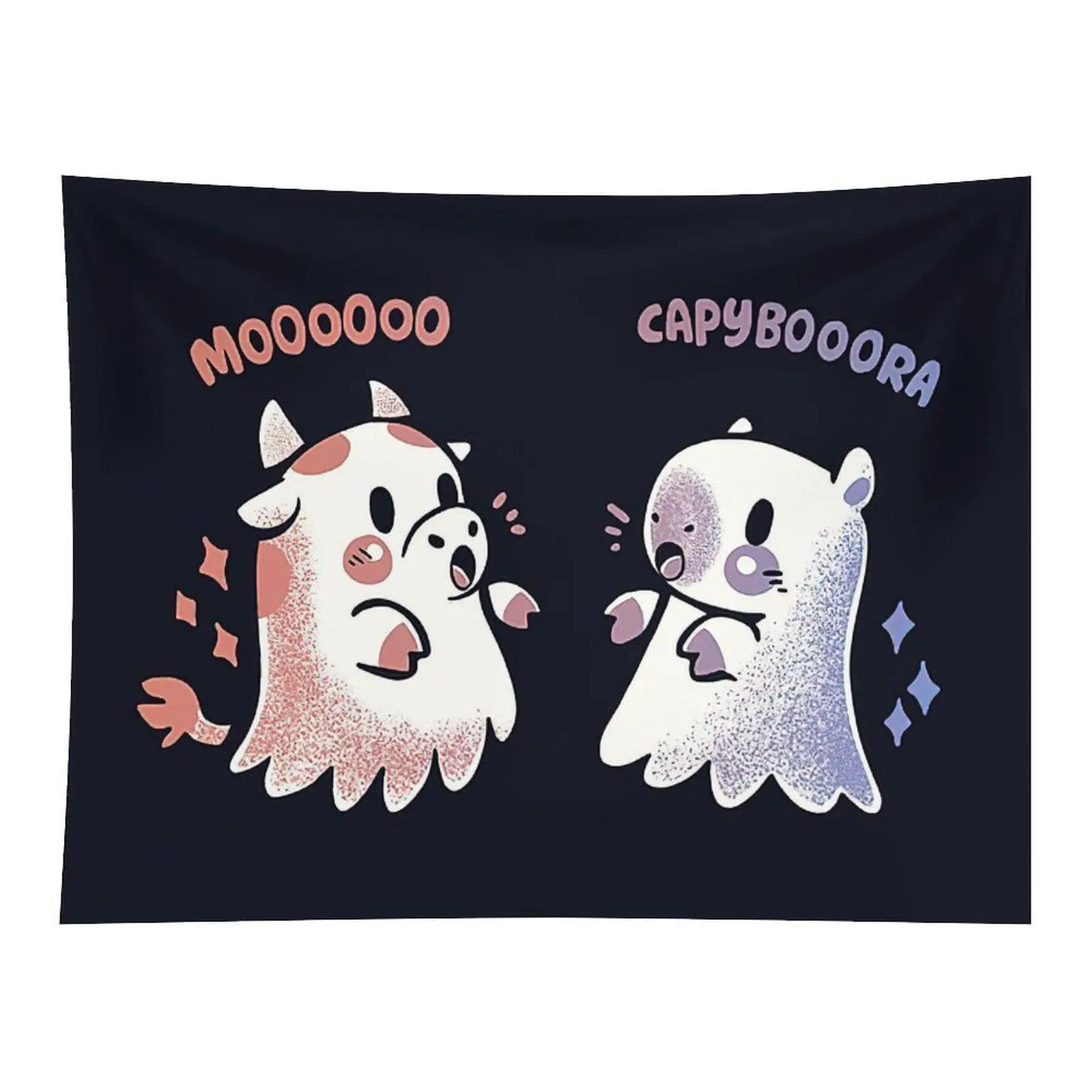 Cute Cow Capybara Ghost Tapestry Funny Halloween Wall Decor