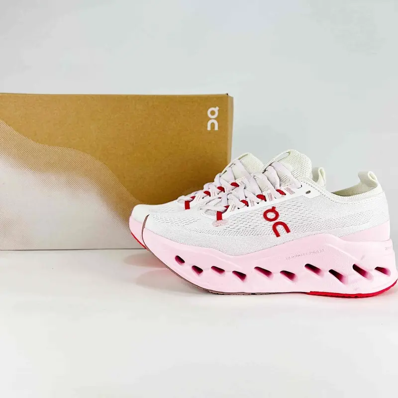 White Pink Breathable Mesh Running Sneakers, Lace‑up Lightweight Cushioned Platform Footwear, Athletic Shoes for Jogging, Gym & Daily Casual Outfits
