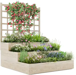 3-Tier Vertical Raised Garden Bed with Trellis -Wooden Planter Box for Climbing Plants, Veggies & Herbs, Open Base Design for Optimal Drainage, Perfect for Patio, Deck or Yard