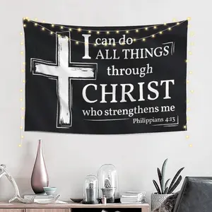 Christian Polyester 40x60 in Bible Verse Wall Tapestry, Acts Philippians 4:13 "I Can Do All Things Through Christ" Inspirational Room Decor, Church Event & Home Accessory summerwins,summerwins