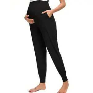 Comfy & Stretchy High Waist Tummy Support Maternity Loose Yoga Pants, Pregnant Women's Mid Stretch Joggers For Spring Fall Can be used with raincoat