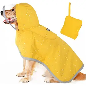 Adjustable Transparent Dog Raincoat with Hood, Double Layer Dog Raincoat with Reflective Strips and Storage Bag, Dog Poncho