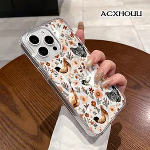 Magnetic Compatible Case for iPhone 17 16 E Pro Max 15 Plus 14 13 12 11 XS XR, Chickens and Flowers Aesthetic Print | Shockproof, Silicone, Lightweight, Scratch Resistant, and Trendy Protection Cellphone Casing