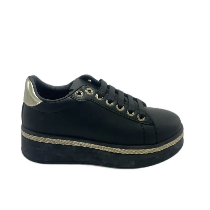 Women's Bf3015 Chunky Platform Sneakers - Faux Leather & PVC Casual Closed-Toe Trainers with Rhinestone Accents, High Platform All-Season Walking Shoes, Shoe