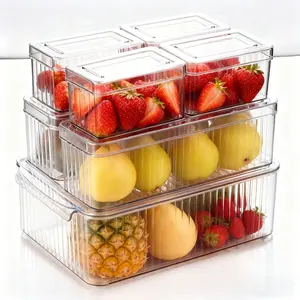 Set of 7 Durable Fridge Organizer Stackable Fruit Storage Containers with Lids BPA-Free Refrigerator Bins for Vegetables Food Drinks Transparent Food-Grade PET Material