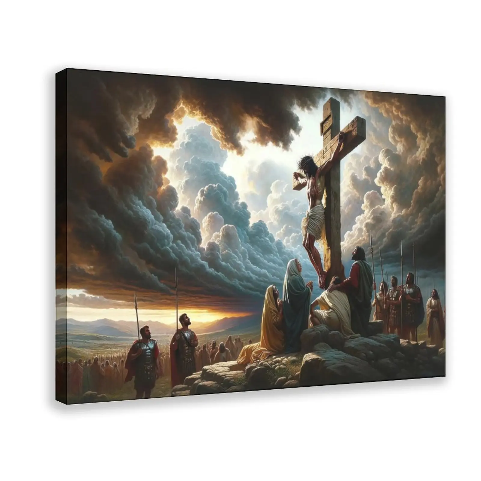 Artistic Plaid Christian Crucifixion Print Poster - 1-Piece Jesus on The Cross Religious Wall Art, Multi-Size Frame-Style Home Decor, Gift for Kid Room Wardrobe Decoration