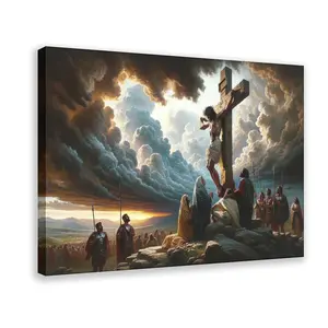 Christian Art Crucifixion Poster, Jesus on The Cross, Religion Poster Jesus Wall Art For Room Decor Frame-Style
