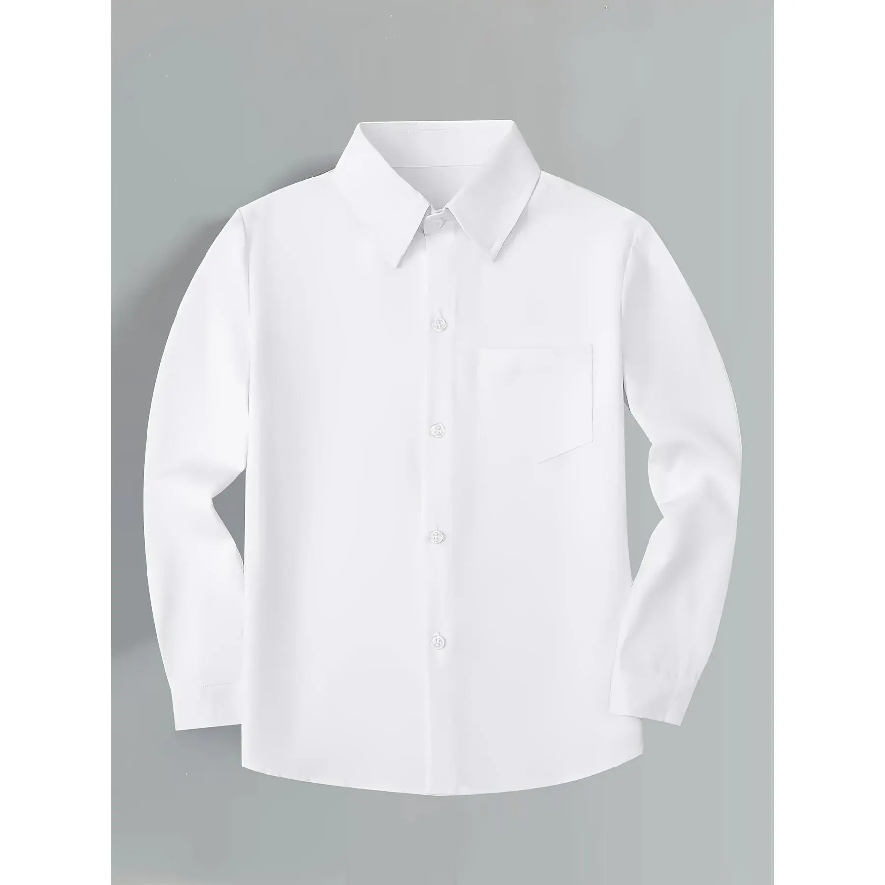 Girls' Preppy Solid Collared Top in Viscose Blend, Long-Sleeve Regular Fit for All Seasons, Size 11-12Y, Polyester, Button, Back-To-School