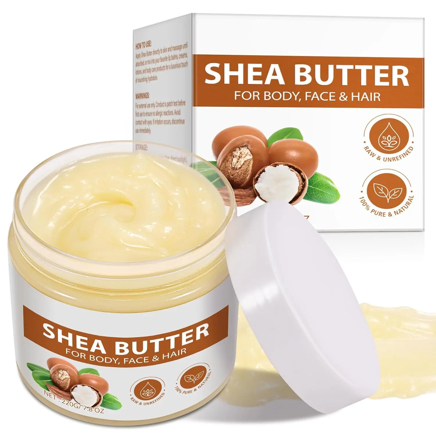 Shea Butter Raw Organic, Natural Raw Unrefined Shea Butter Hand Cream, Moisturizing and Locking Water, Keeps Skin Healthy and Vibrant, 7.8 OZ