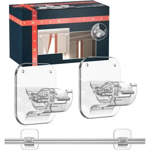 2 count No Drill Adhesive Curtain Rod Brackets 40LB, Curtain Rods No Drilling Renter Friendly Hooks, No  Curtain Holders Apartment Farmhouse Classroom Decor  Drapes Rv Over Blinds Bedroom