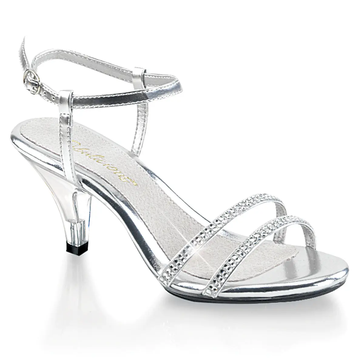 3 Inch Heel BELLE-316 Silver Metallic Glitter Heeled Sandals Glitter Strappy Sandals