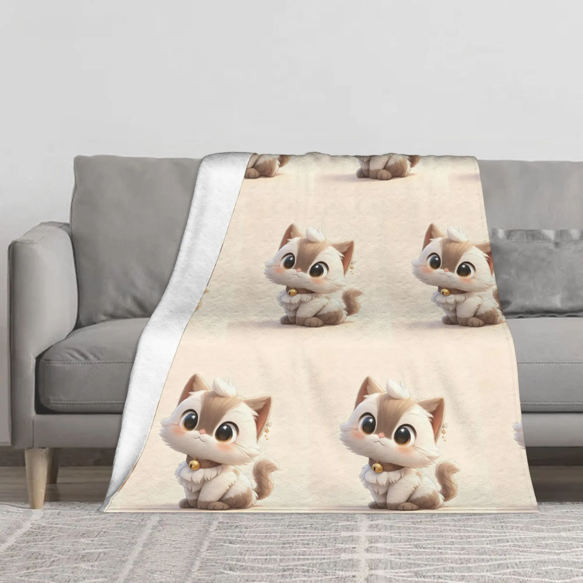 Cute Cat Themed Flannel Throw Blanket, Soft Warm Multi-Season Blanket Gifts for Cat Lovers, Kids Adults Women