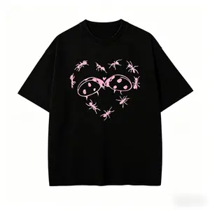 Comfortable 100 Percent Cotton T Shirt Featuring Ants Ladybugs Heart Prints Ultra Soft and Pre Shrunk Streetwear Top