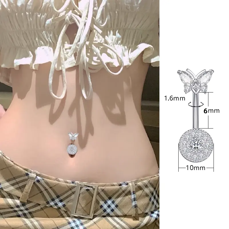 Delicate Butterfly Belly Button Piercing Jewelry for Female, 14G 1.6mm Bar Thickness, Hypoallergenic for Most People with Sensitive Skin, Bling Effect, Animal, Anniversary, Fading Resistant, Body Jewelry Set, Polished, Cubic Zirconia, Daily, Elegant, Fits