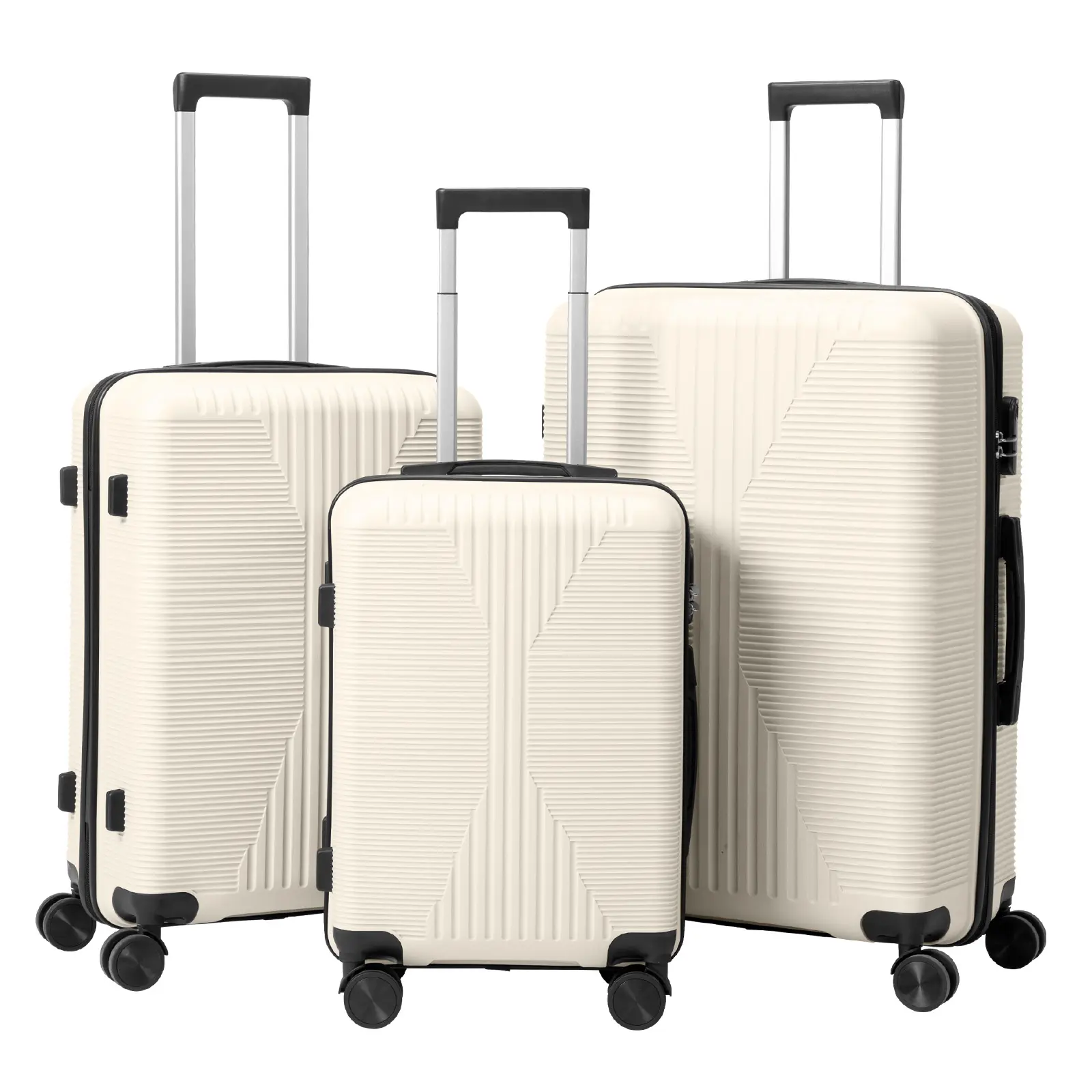 Pinehome 3-Piece Travel Luggage Sets - 20/24/28 in Durable PP Hardshell Extra Tough Checked Luggage with Top & Side Handles, Built-in Lock