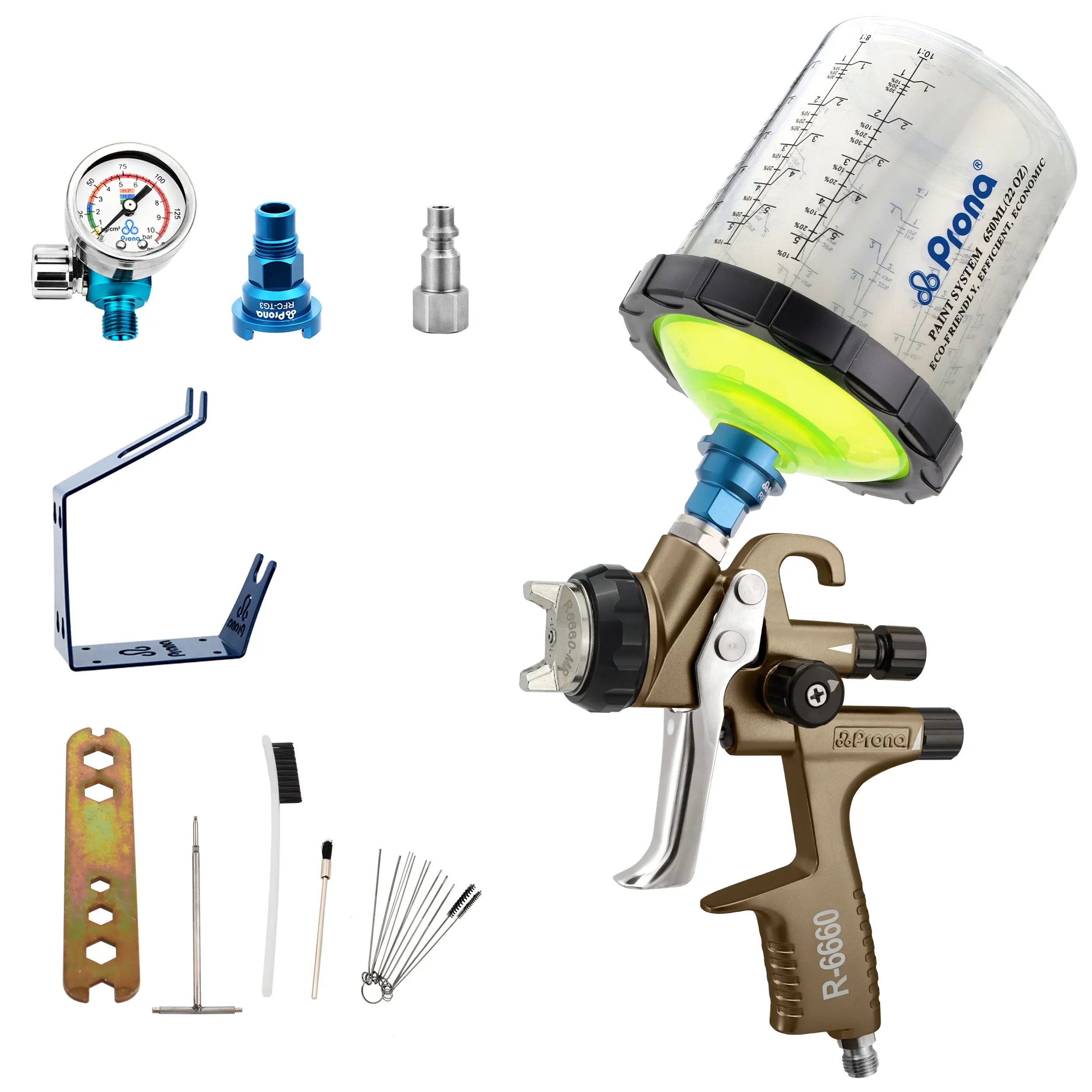 Prona Spray Gun--R-6660 MP & HVLP Air Spray Gun Kit – Professional Paint Sprayer with 1.2/1.3/1.4/1.5mm Nozzles, Easy to Use for Automotive and Home DIY Painting – Includes Accessories