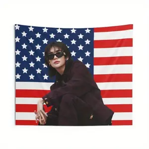 Hyunjin American Flag Print Rectangular Wall Tapestry, Vibrant Kpop Concert Decor for Giant Fans, Valentine’s Wall Flag