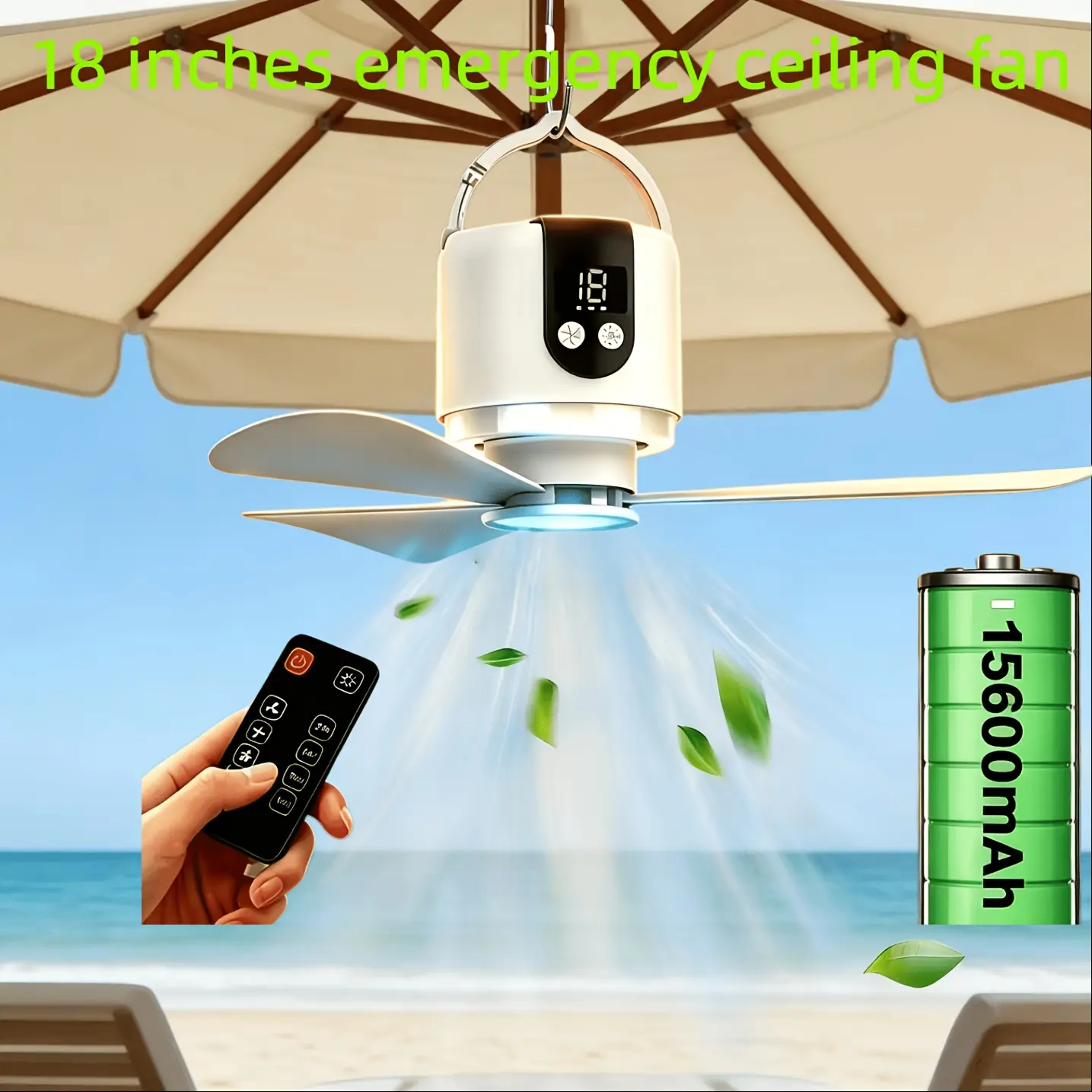 [Portable USB Ceiling Fan] Portable USB Rechargeable Ceiling Fan With Remote Control & Hook - Wireless Suitable For Tents, Camping, Outdoor, Battery- Fan Suitable For Tents, RV,, Type-C, Low Voltage Operation, Compact Ceiling Fan For Small Spaces