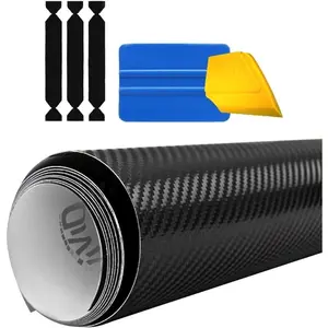 Black Carbon Fiber Automotive Vinyl Wrap Film w/  Toolkit (1ft x 5ft)