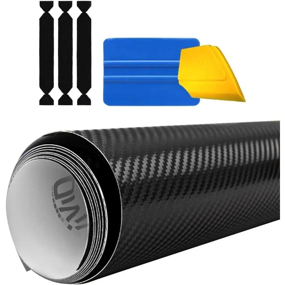 Black Carbon Fiber Automotive Vinyl Wrap Film w/  Toolkit (1ft x 5ft)