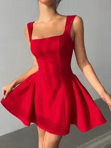 Women's Plus Size Elegant French Romantic Knit Ruched Sleeveless Mini Dress, Daily Wear, Date Night, Holiday, Formal Evening, Fall/winter