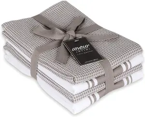 AMOUR INFINI Cotton Kitchen Towels - Set of 4 Highly Absorbent, Ultra Soft Waffle Weave Tea Towel with Hanging Loop - 20X28 Inch Quick Drying Dish Cloths for Cleaning (Beige)