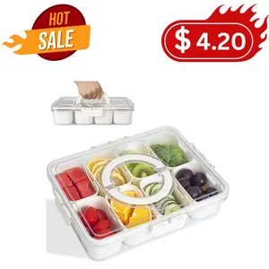 Divided Serving Tray with Lid & Handle - Snackle Box Organizer for Charcuterie, Sandwiches, Veggies, Fruit, Candy Containers Kitchen