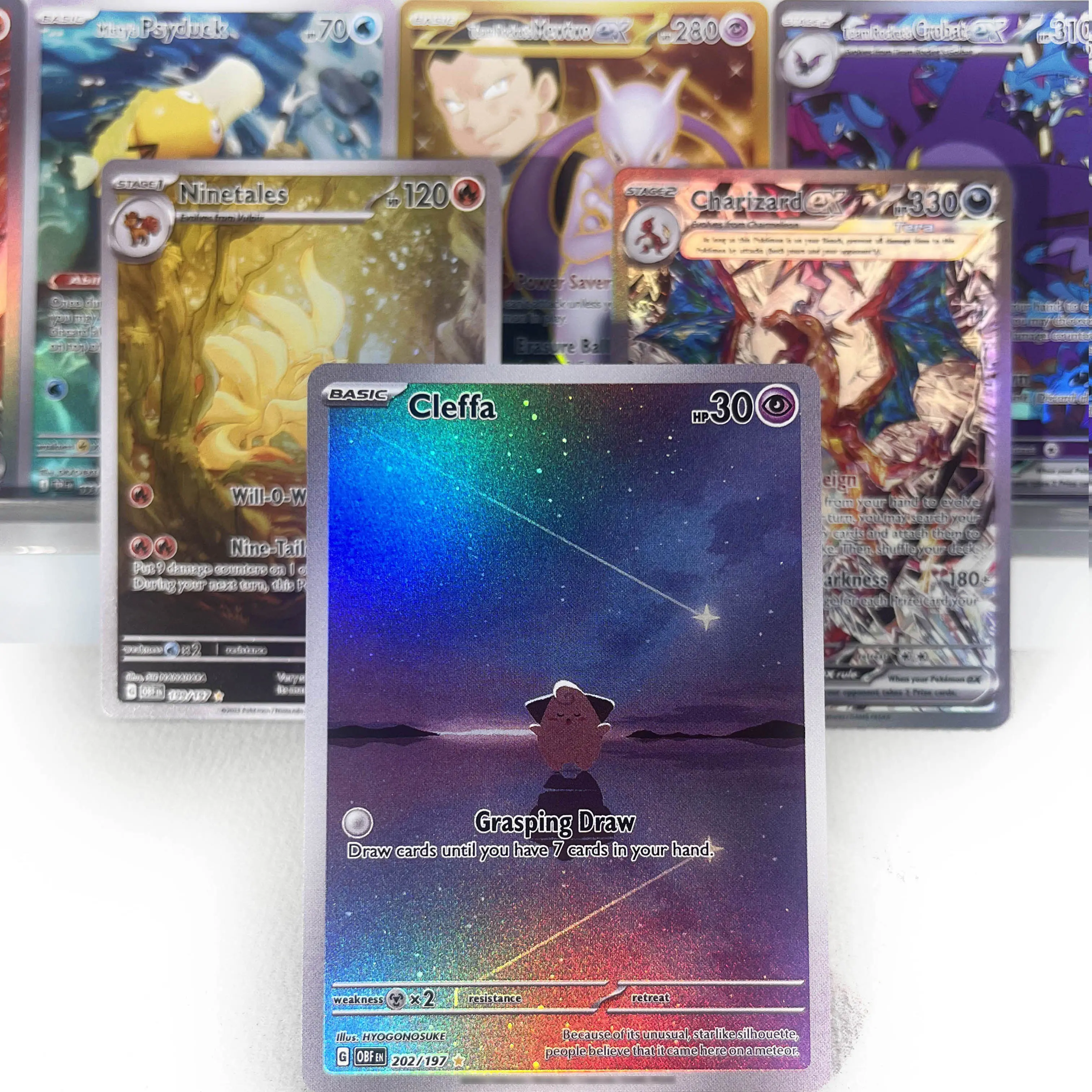 OBF PAL ASR Cards PTCG4-B EX Rainbow Ninetales Cleffa Charizard Rare Collection Battle Toys Gifts for Hobbies