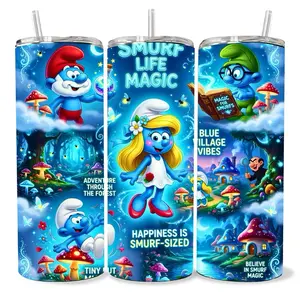 The  SMURFS. 20 oz Tumbler - BPA Free, stainless steel, Leak proof, durable, with clear lid