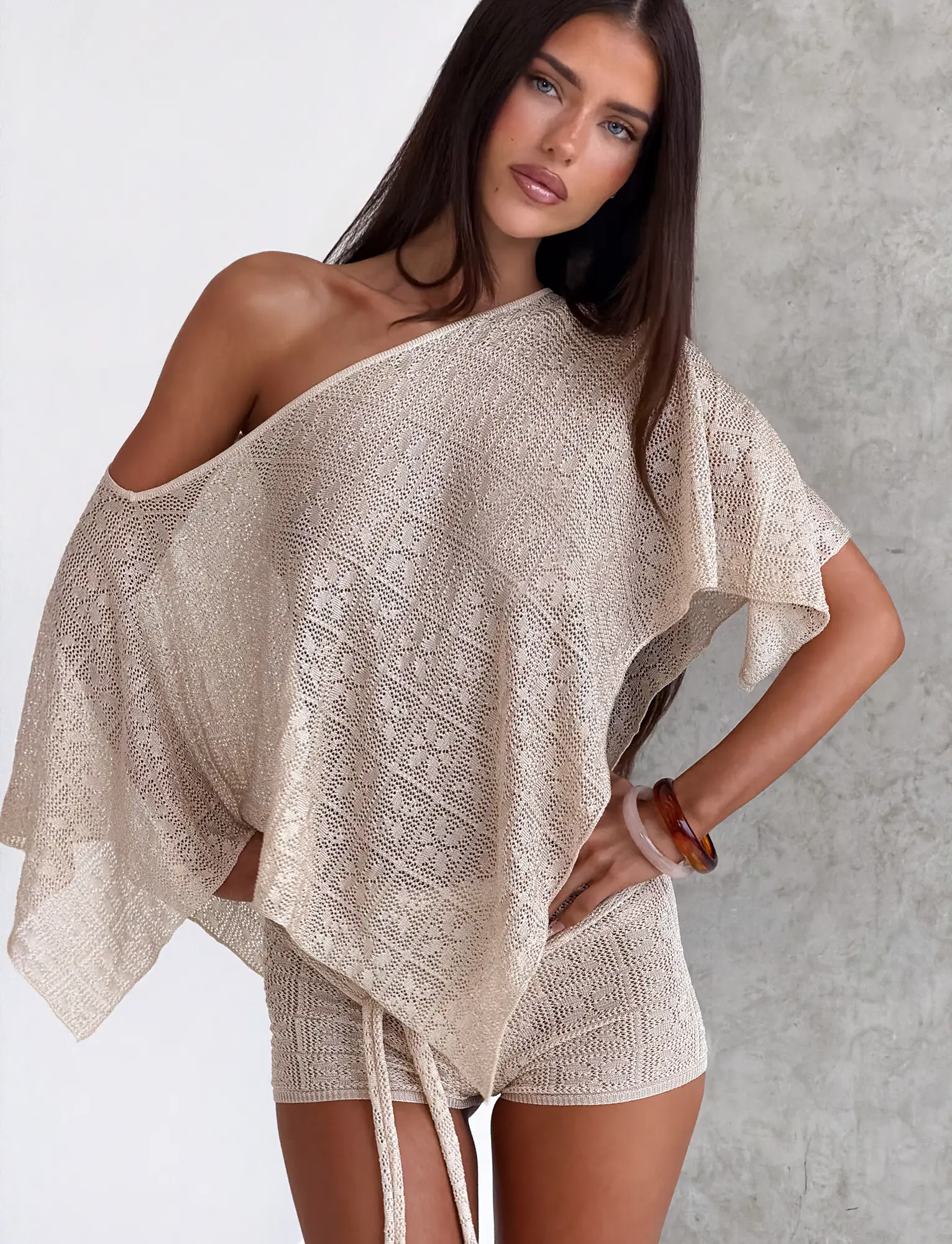 FERN CROCHET PONCHO - CHAMPAGNE