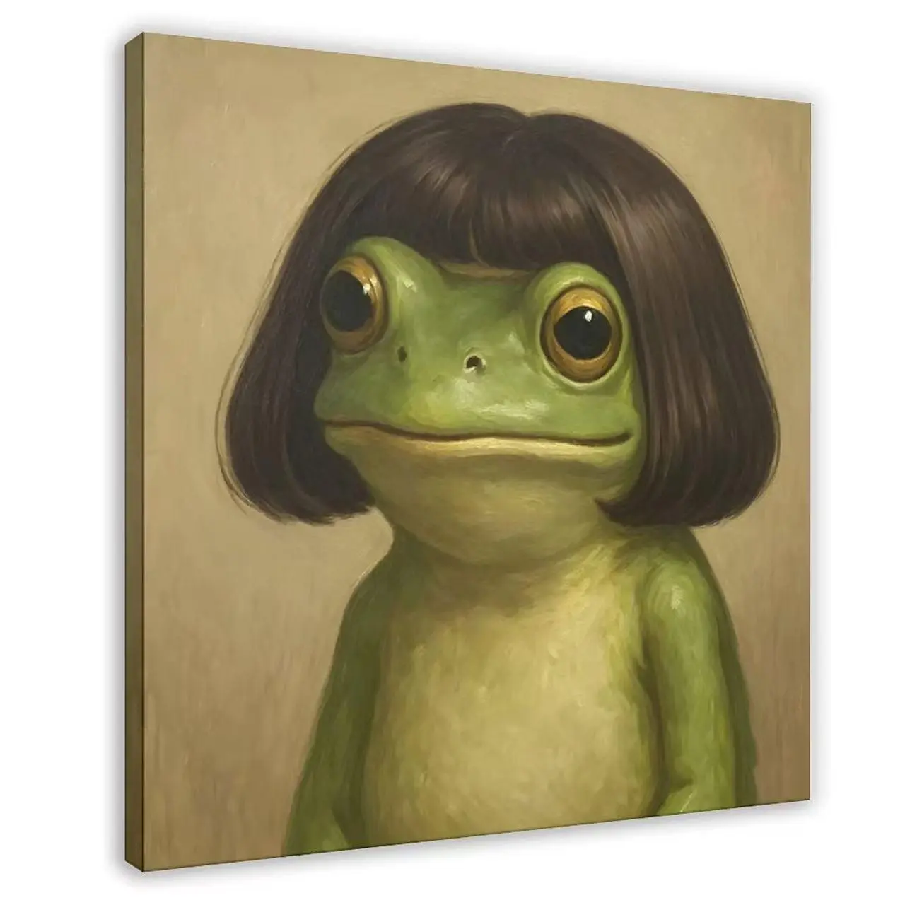 Playful frog portrait on canvas print, whimsical animal wall decoration. Beast skeleton reading section, vintage pumpkin, eerie ghost and pumpkin, witch hat theme. Classroom poster. Monster poster. Toilet poster.