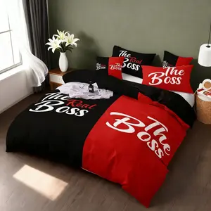 The Boss and Bedding Set 3 Piece Soft Bedding Sets, Includes 1 Duvet Cover and 2 Pillowcases, No Insert Soft Comfortable Bed Linen for Couples Bedroom Decor and Valentine's Day Gift
