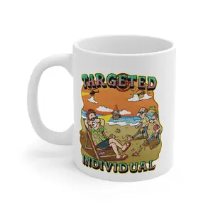Targeted Individual Mug — Funny Retro Beach Cartoon Coffee Cup