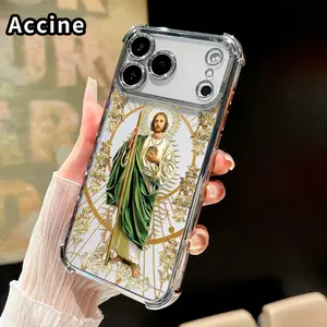 Four Corners Air Cushion Phone Case for iPhone 17 16 Pro Max 15 Plus 14 13 12 11 E Air Holy Glow Pattern Anti-drop Cell Electroplated Transparent Silicone Cover