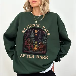 Retro Mountain Western Sweatshirt, National Park After Dark Crewneck, Camping Long Sleeved Pullover, Traveler Gift Ideas