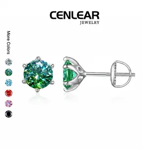 CENLEAR Green Moissanite Screw Back Stud Earrings Unisex 0.5-3ct Lab Created Ethical Jewelr