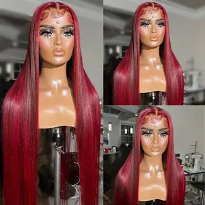 12A 210% Density Ombre Burgundy Hilights 13X6 Lace Frontal Wigs Red Colored HD Transparent Lace Front Wig Pre Plucked For Woman Can Be Restyled